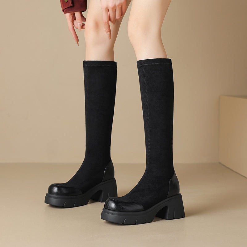 black-knee high boots