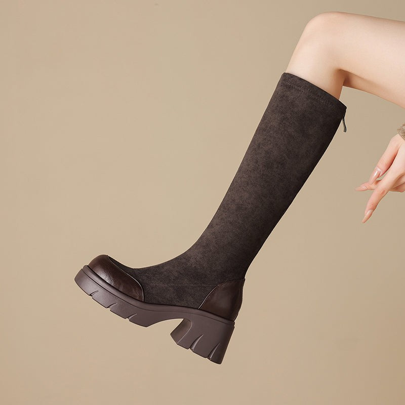 brown-knee high boots