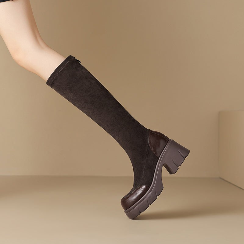 brown-knee high boots