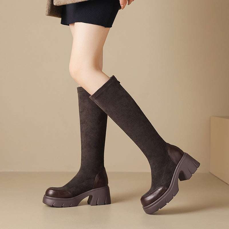 brown-knee high boots