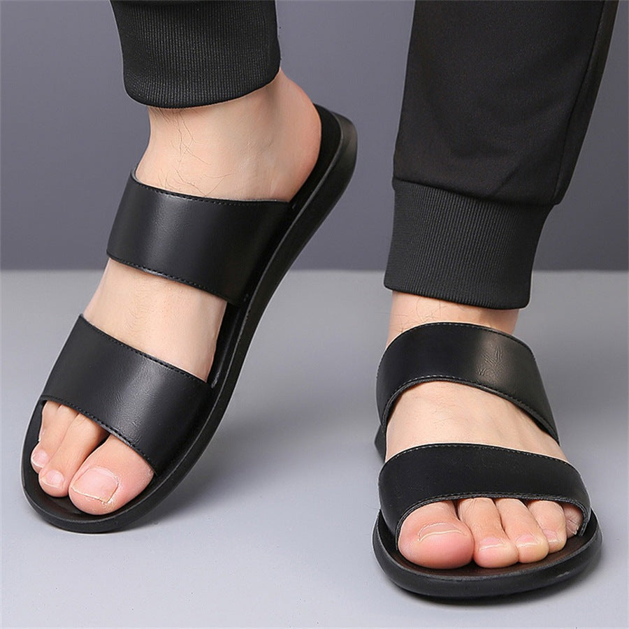 Cade leather slide sandals - Black