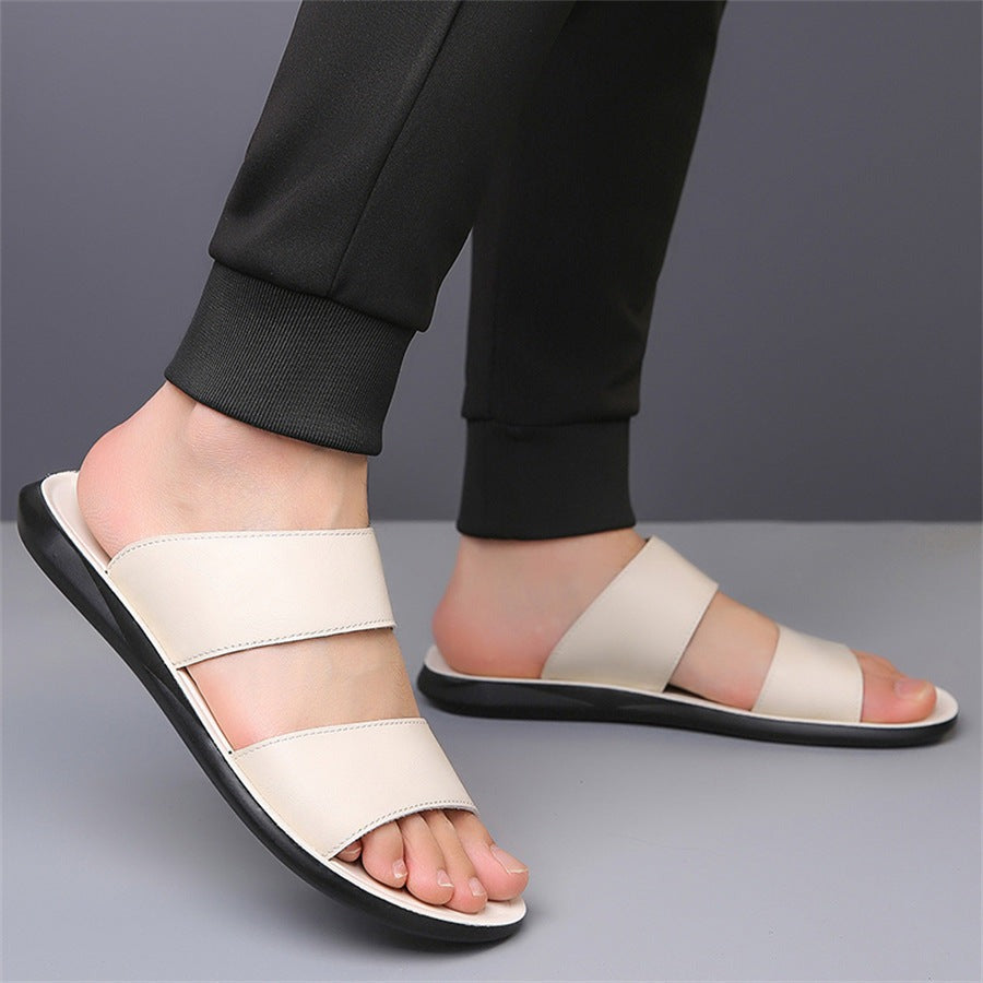 Cade leather slide sandals - White