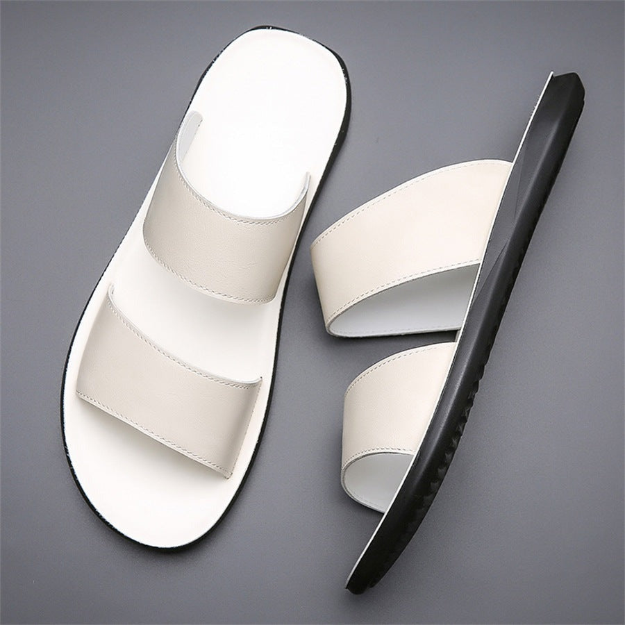 Cade leather slide sandals - White