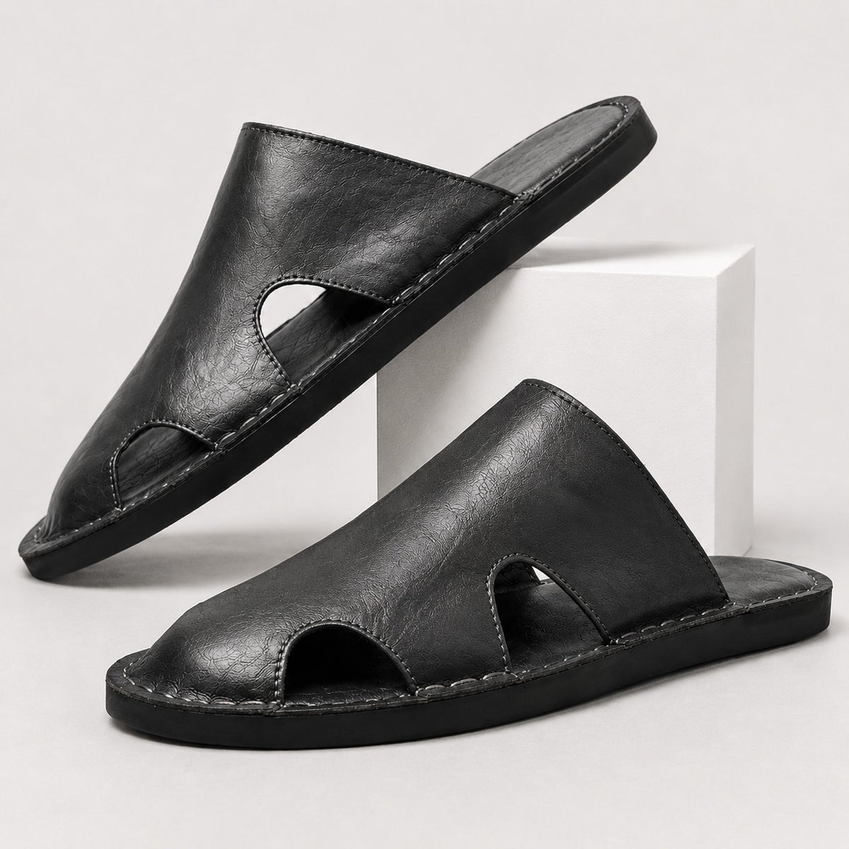 Carter Men's Designer Casual Summer Leather Sandals - Black