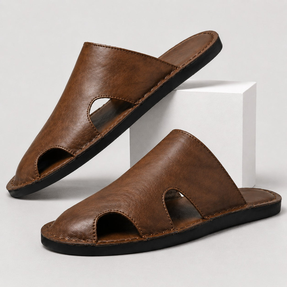 Carter Men's Designer Casual Summer Leather Sandals - Brown