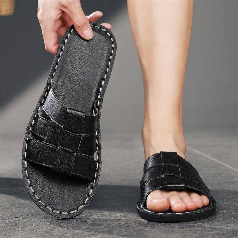Carter flat leather sandals - Black