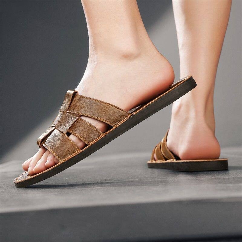 Carter flat leather sandals - Brown