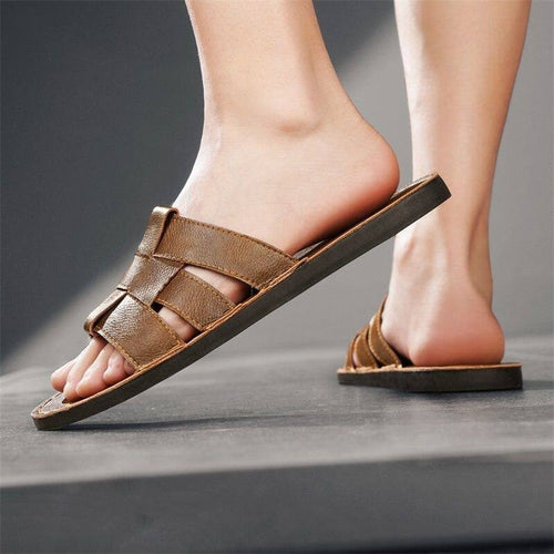 Carter flat leather sandals - Brown