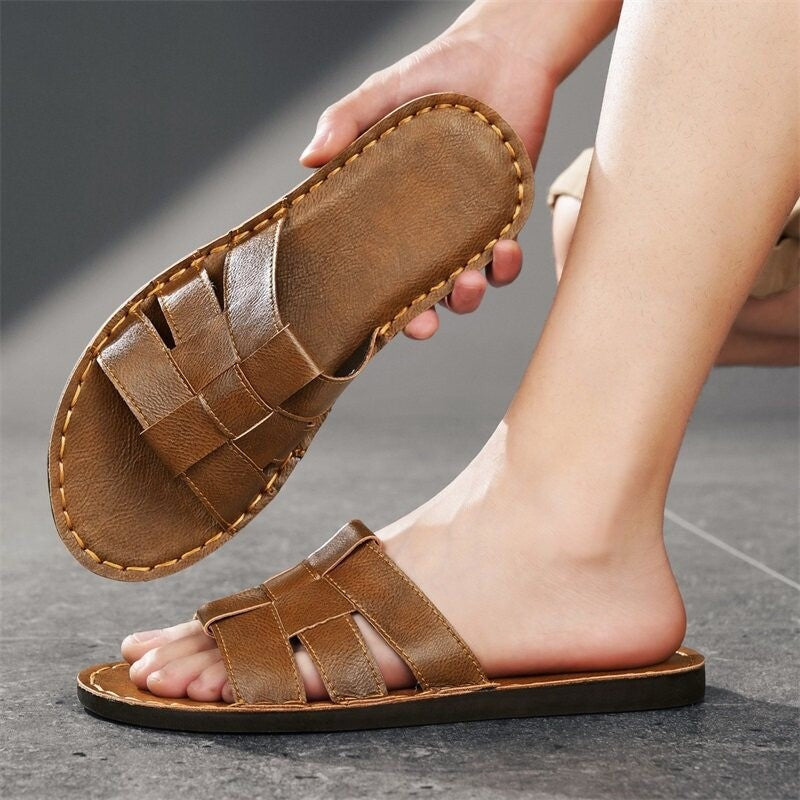 Carter flat leather sandals - Brown