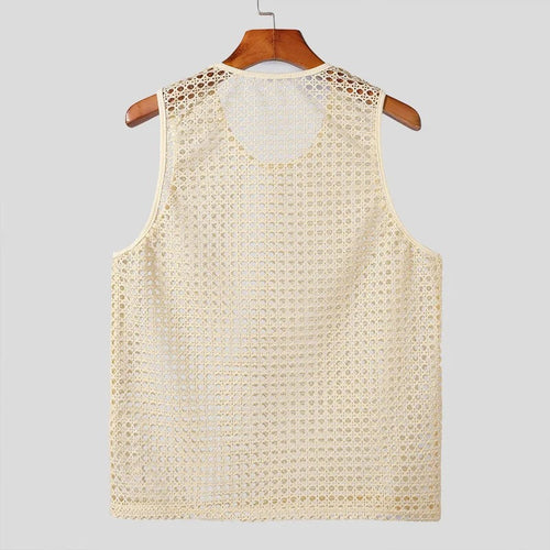 Carter crochet tank top in beige back view