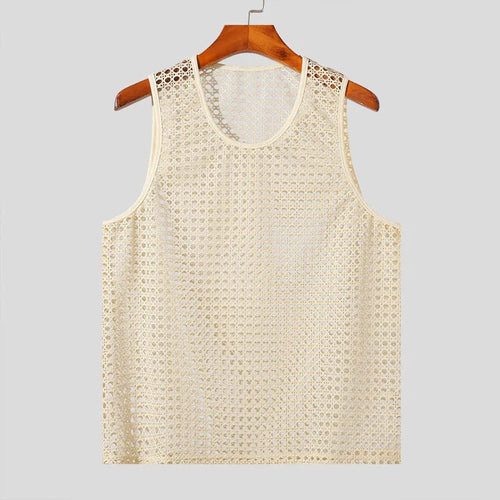 Carter crochet tank top in beige on hanger front view
