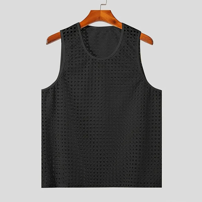 Carter crochet tank top in black on hanger front view