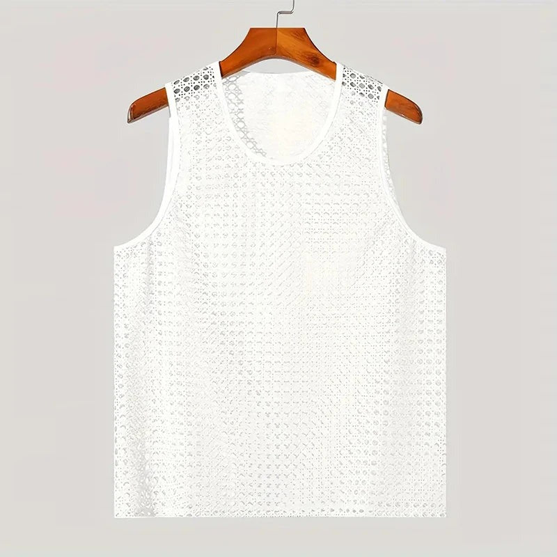Carter crochet tank top in white on hanger front view