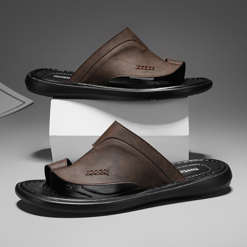 Cooper leather slide sandals - Dark Brown