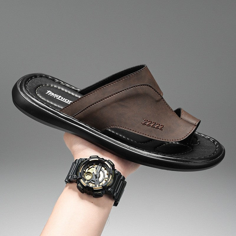 Cooper leather slide sandals - Dark Brown detail