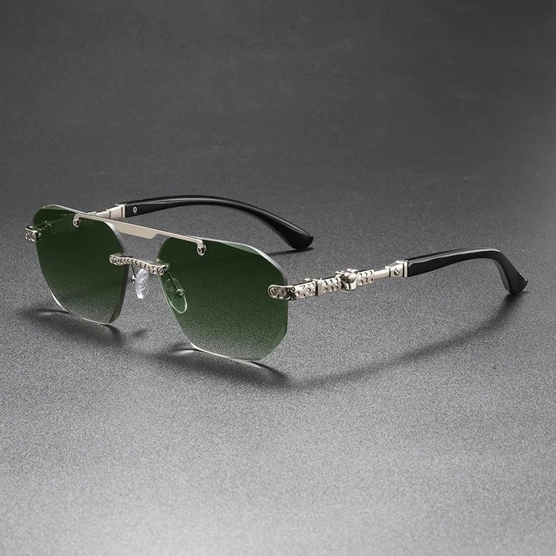 Felix rectangular metal sunglasses - Green Silver