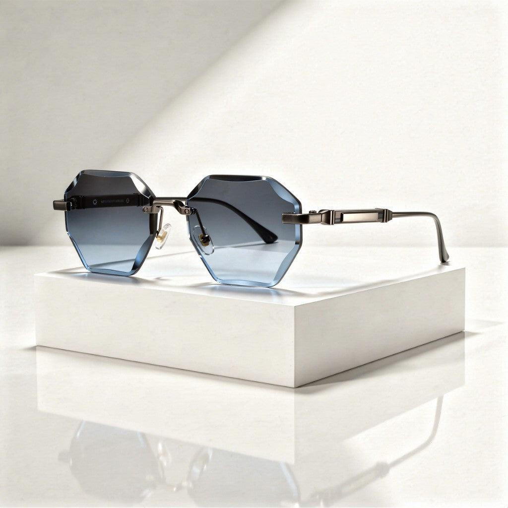 Flynn rimless hexagonal sunglasses - Blue