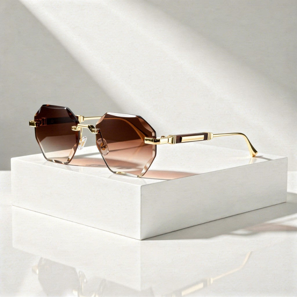 Flynn rimless hexagonal sunglasses - Brown