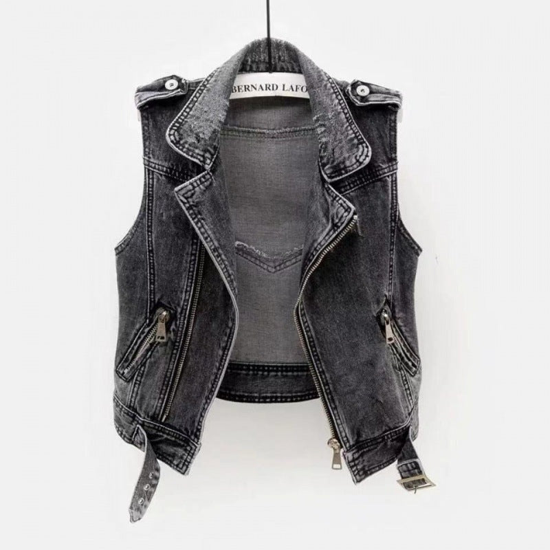 Jane | Women's Cropped Moto Denim Vest