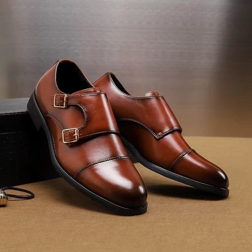 Hayes monk strap dress shoes - Brown pair view