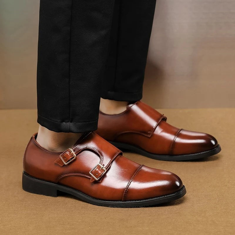 Hayes monk strap dress shoes - Brown worn view