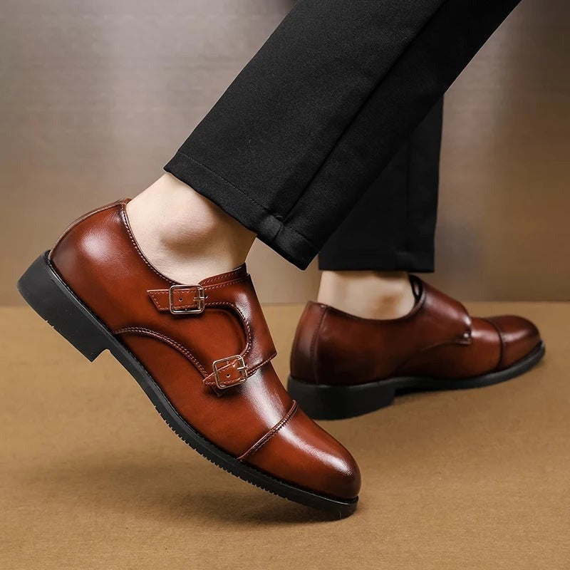 Hayes monk strap dress shoes - Brown worn step view
