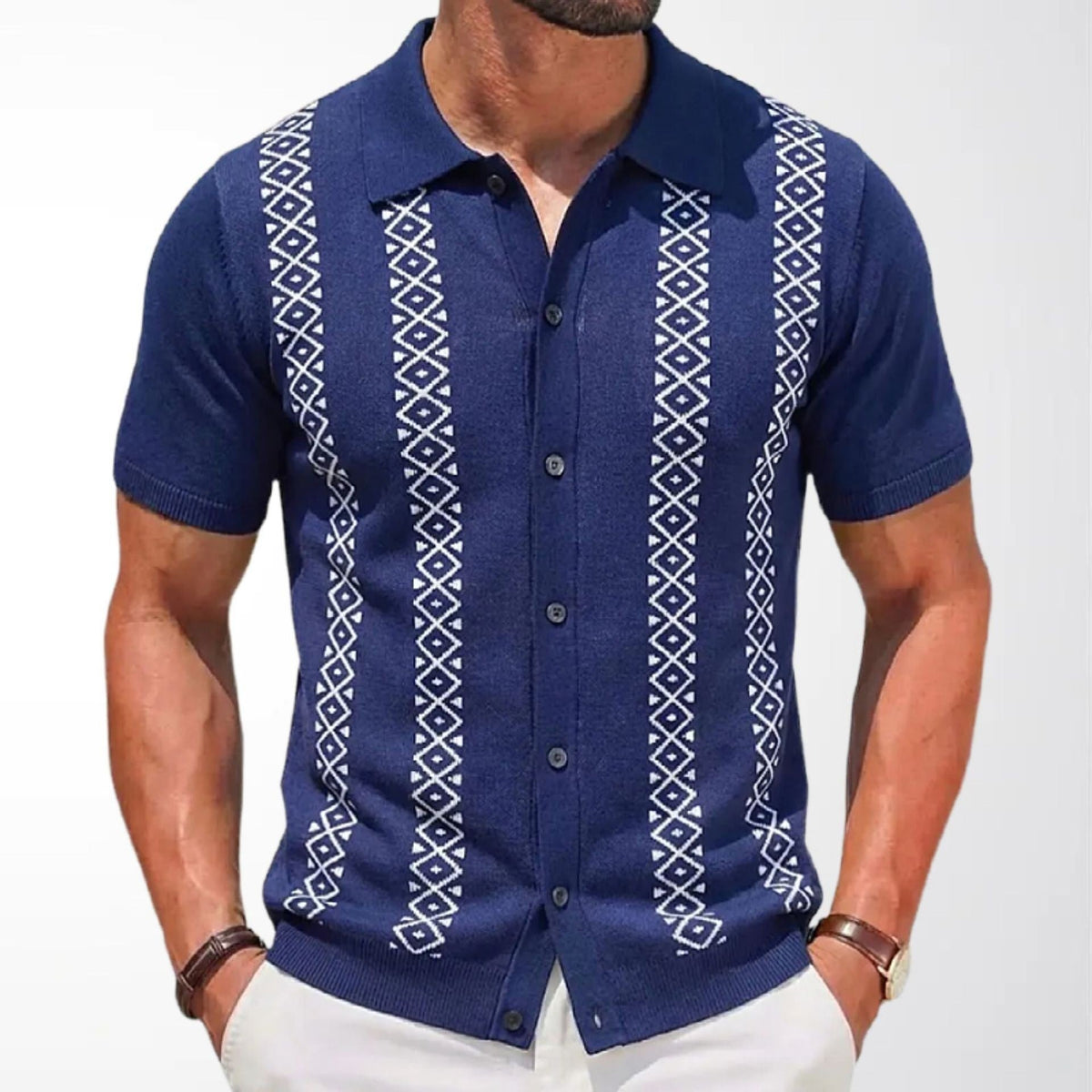 Hayes striped knit polo - Navy
