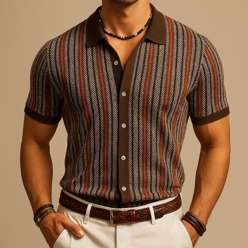 Henry striped knit button up shirt - Brown