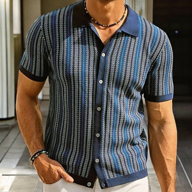 Henry striped knit button up shirt - detail