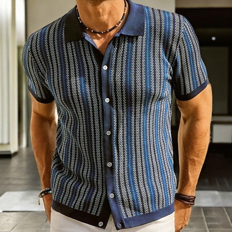 Henry striped knit button up shirt - detail