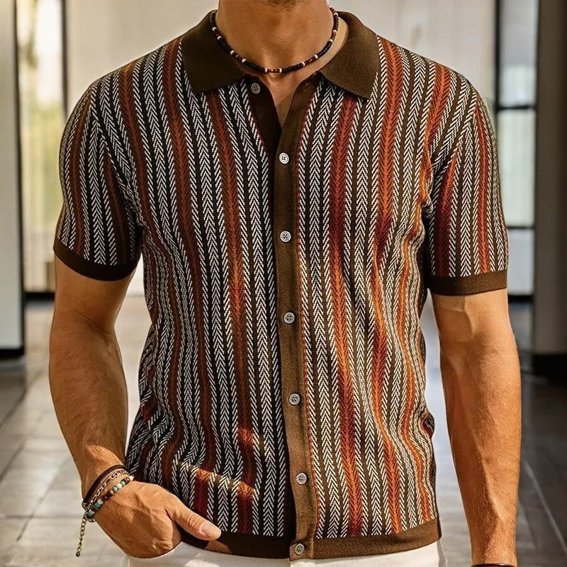 Henry striped knit button up shirt - detail