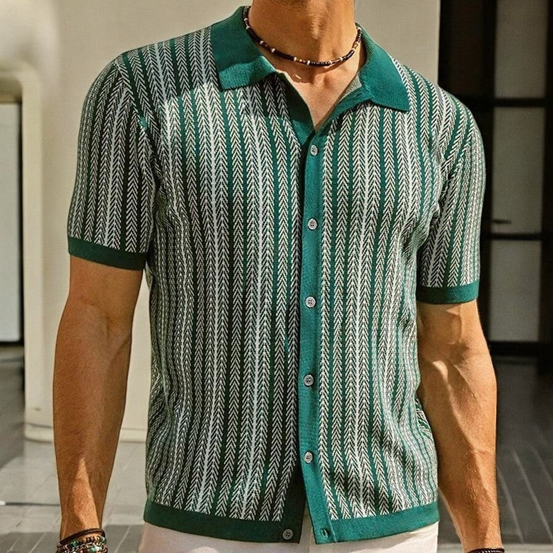 Henry striped knit button up shirt - Green