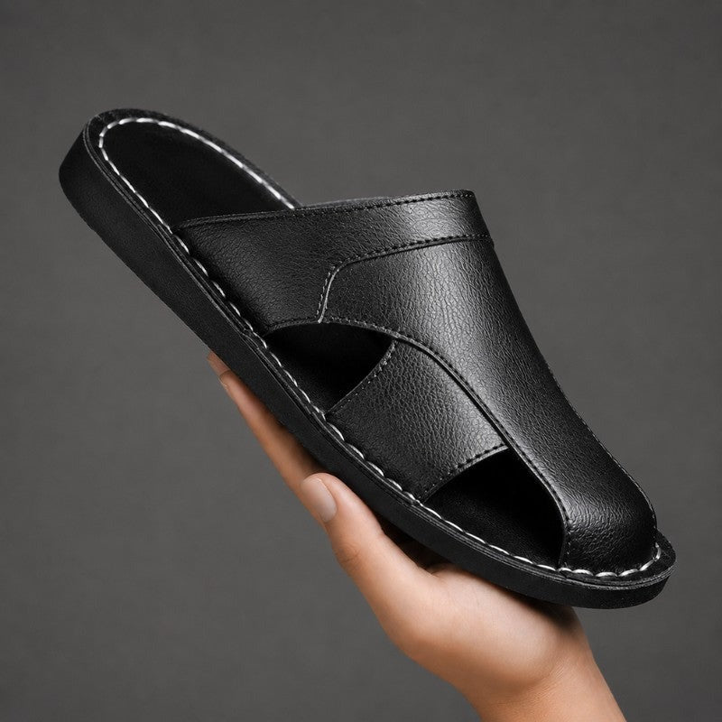 Hunter leather slide sandals - Black side view