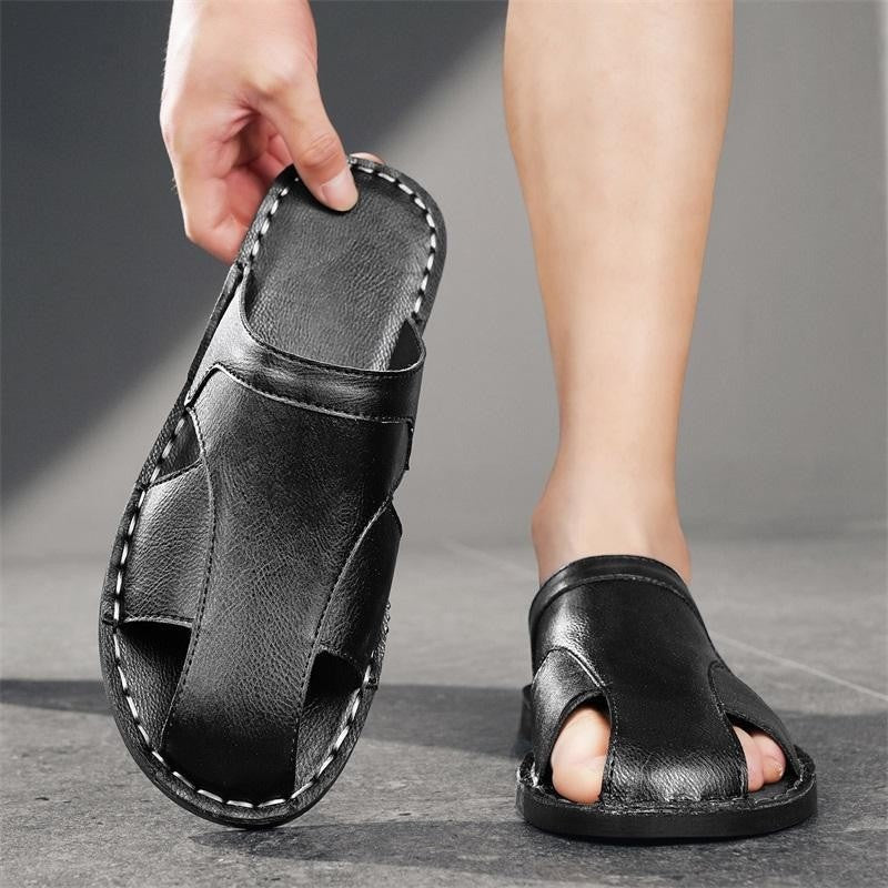 Hunter leather slide sandals - Black top view