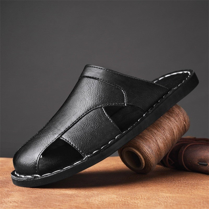 Hunter leather slide sandals - Black