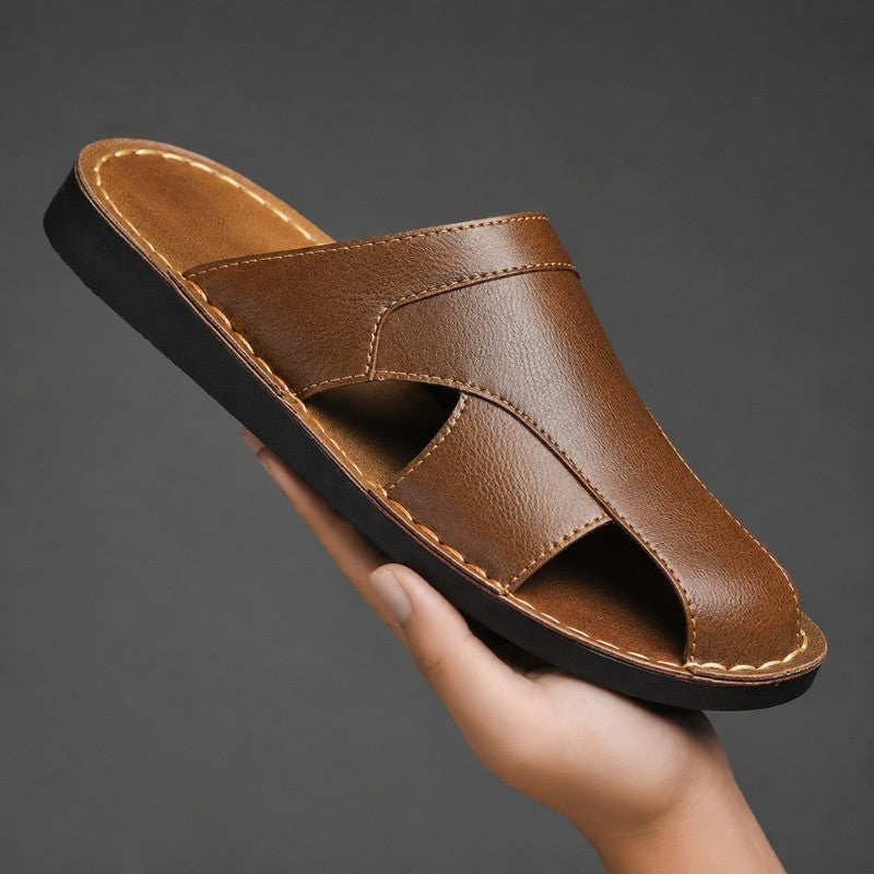 Hunter leather slide sandals - Brown side view