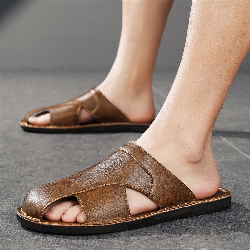 Hunter leather slide sandals - Brown sole detail