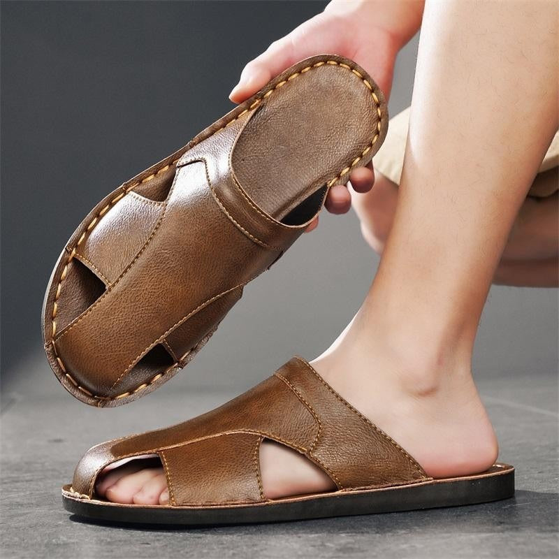 Hunter leather slide sandals - Brown top view
