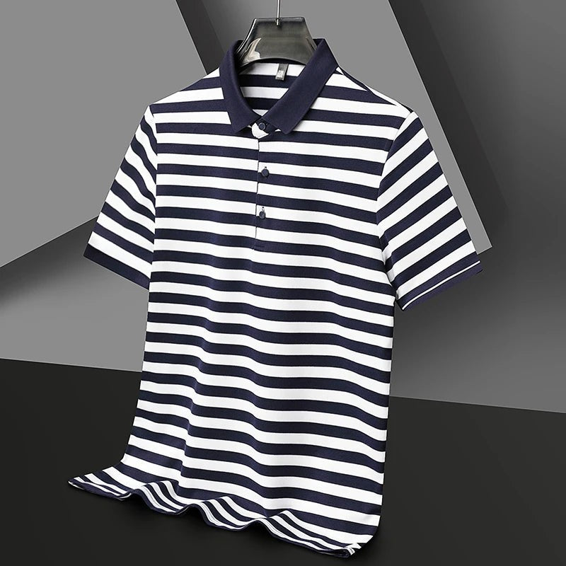Ian striped polo - Navy Blue