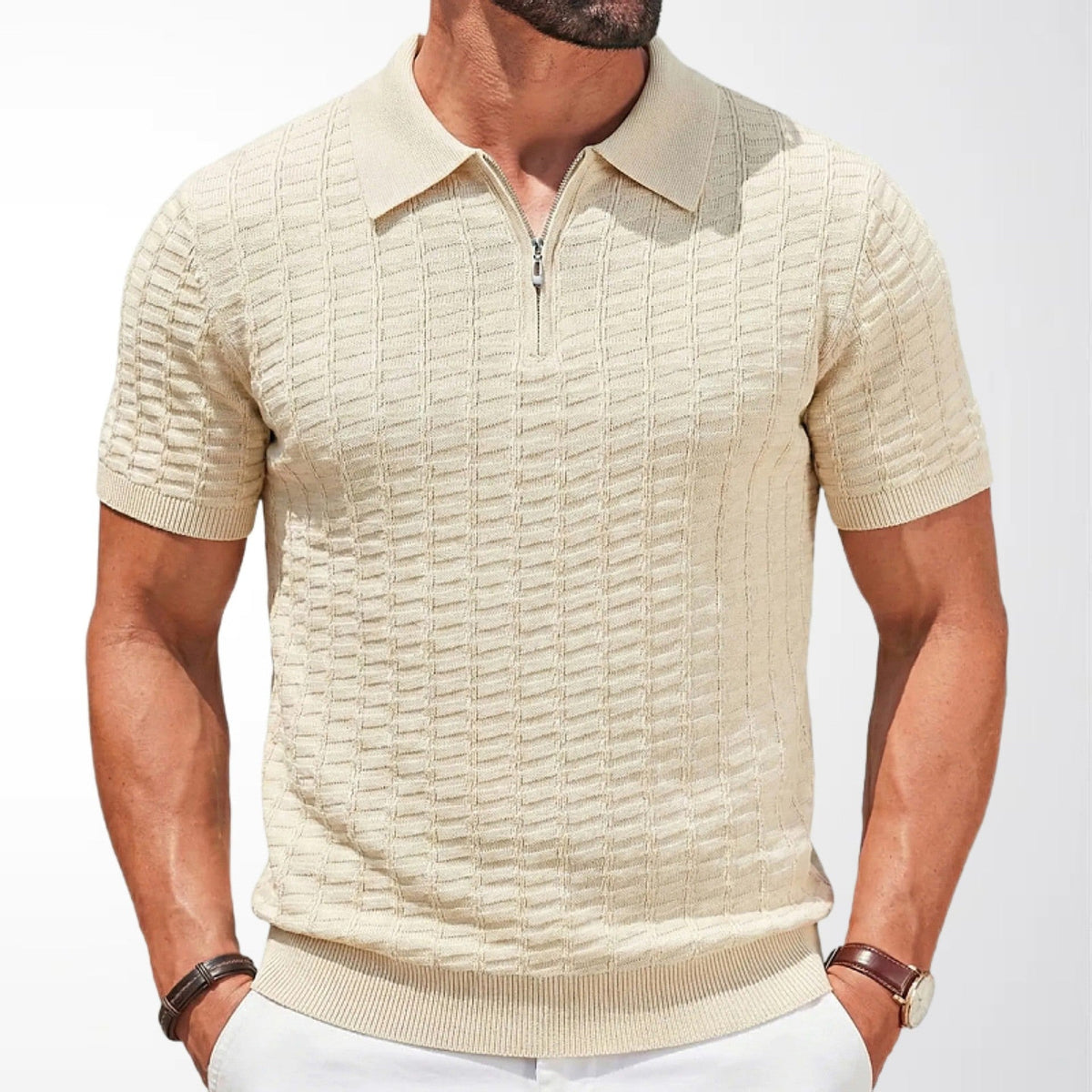 Jackson waffle knit polo - Beige