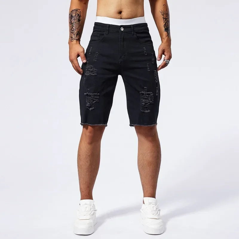 James denim shorts - Black ripped detail
