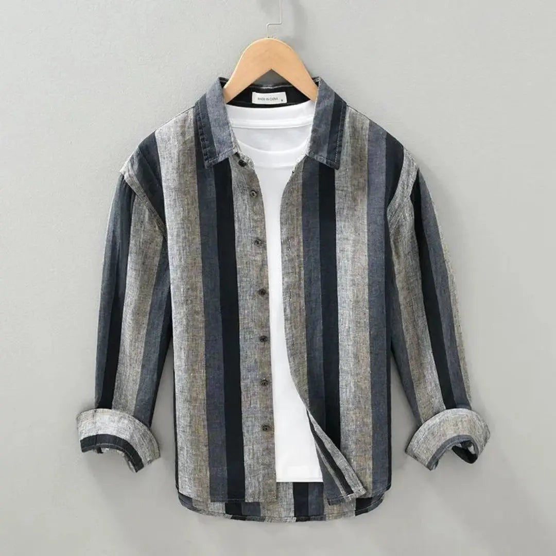 James striped linen shirt - Black