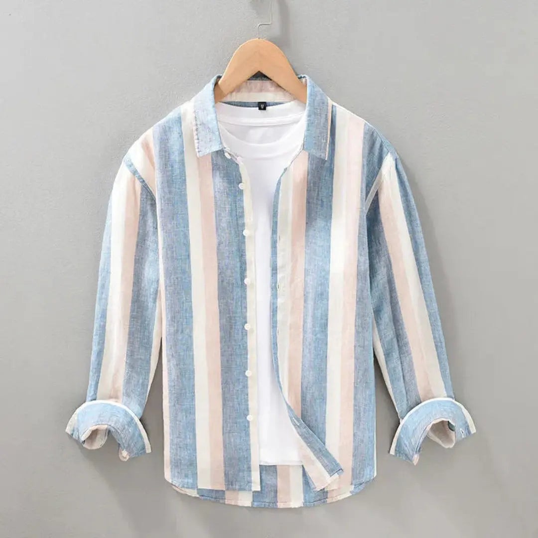 James striped linen shirt - Blue