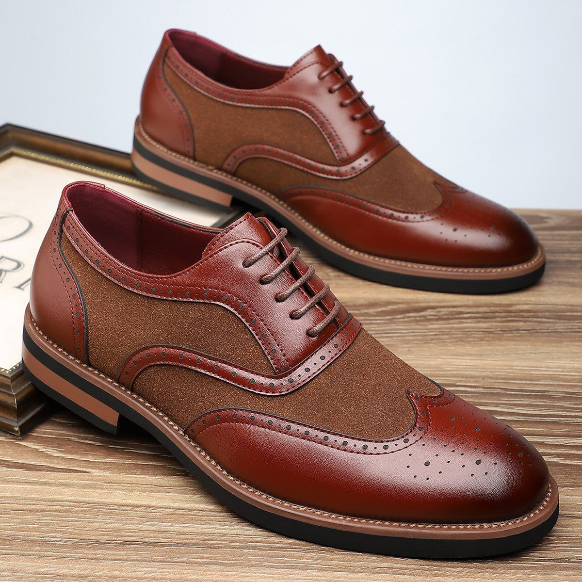 James brogue derby dress shoes - Brown pair view