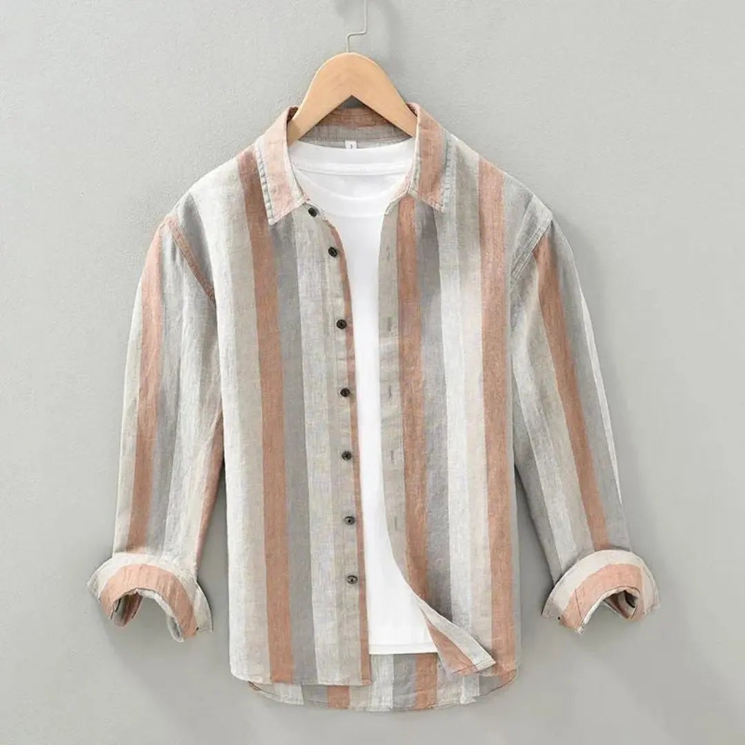 James striped linen shirt - Khaki
