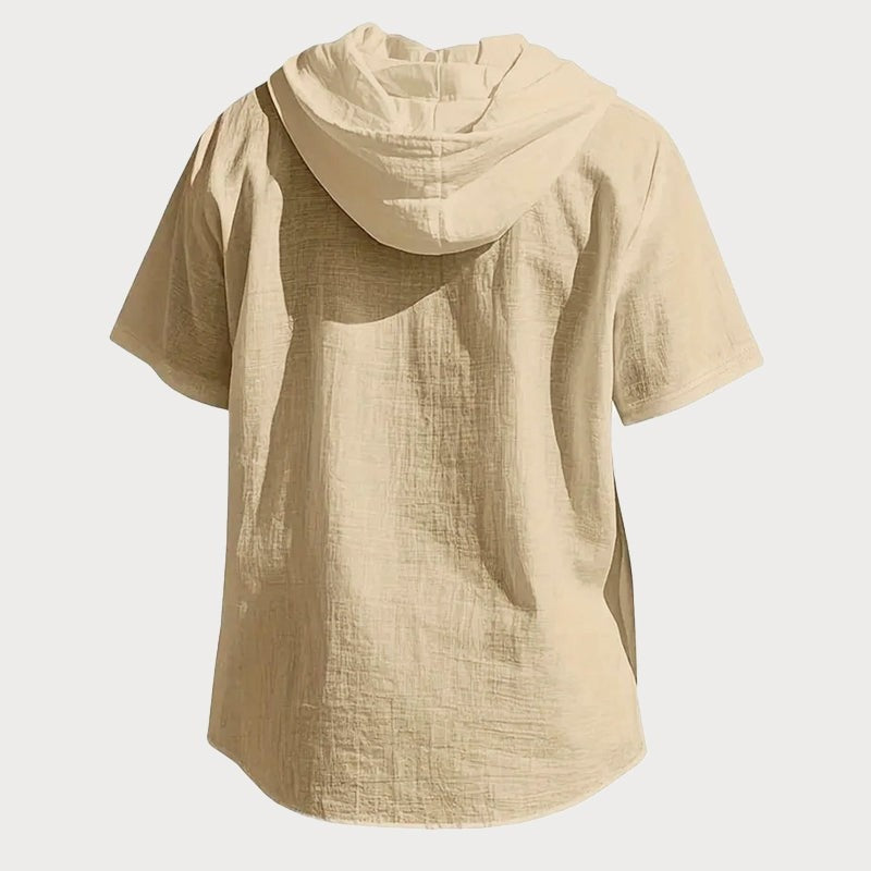 Jasper hooded linen shirt - Khaki back view