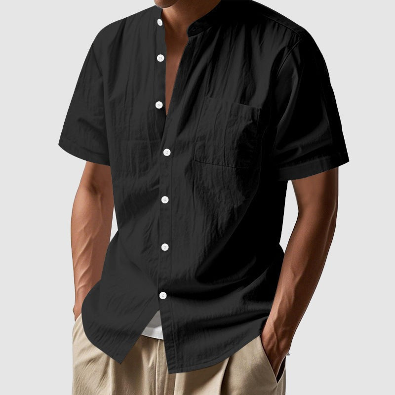 John linen mandarin collar shirt - Black
