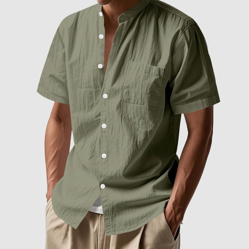 John linen mandarin collar shirt - Green