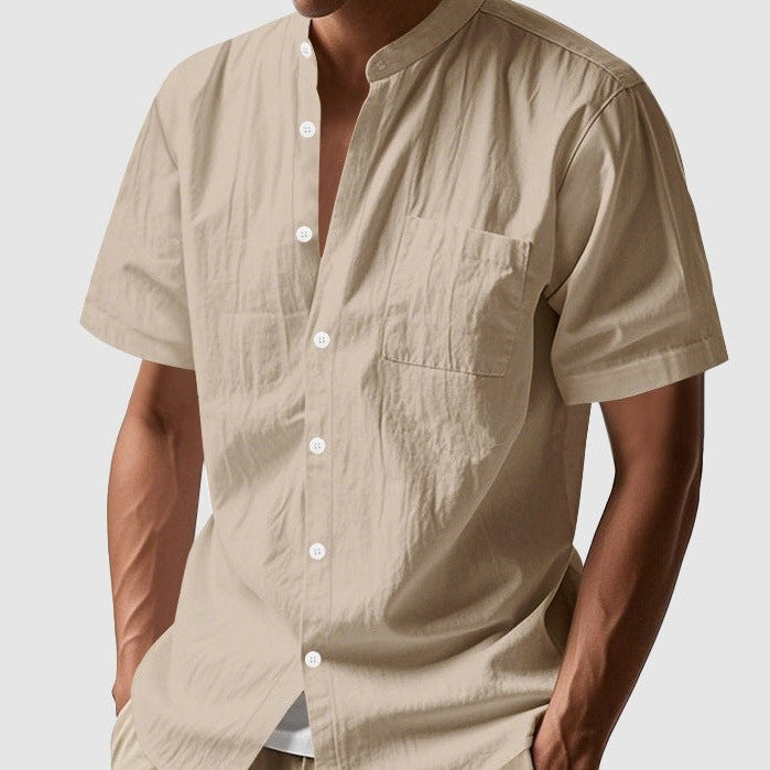 John linen mandarin collar shirt - Khaki alt shot
