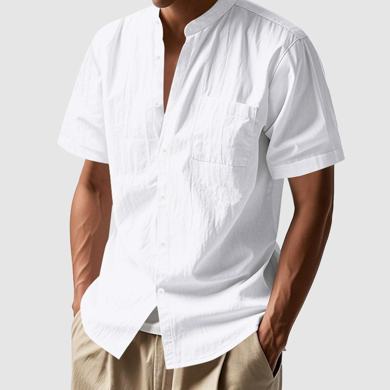 John linen mandarin collar shirt - White